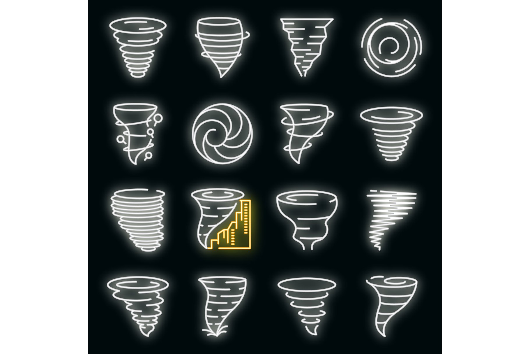 Tornado icons set vector neon cover image.