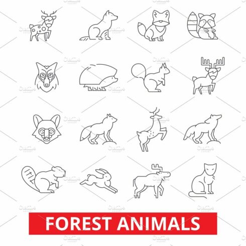 Forest animals, elk, wolf, fox, rabbit, squirrel, hedgehog, hunting deer, b... cover image.