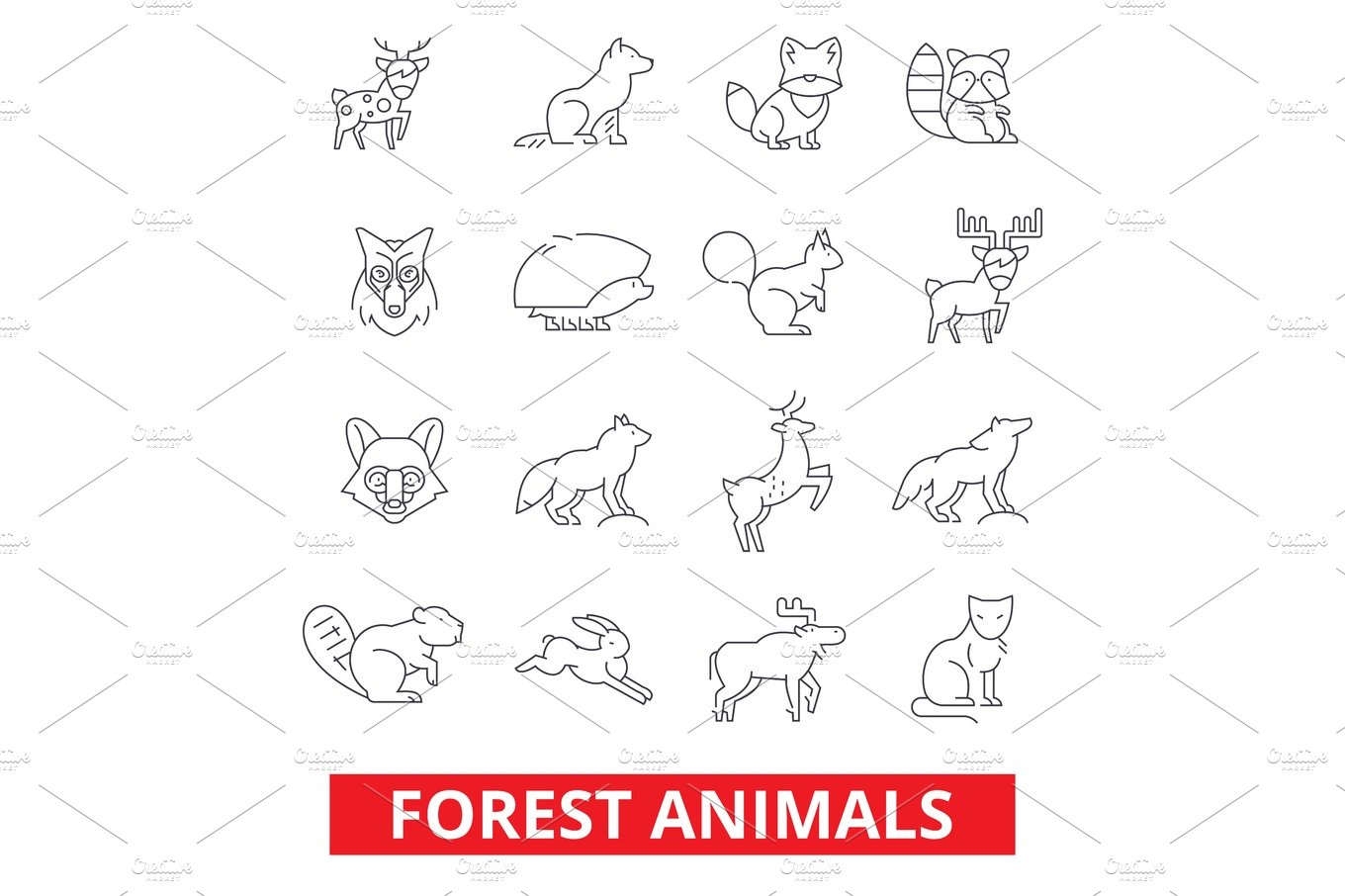 Forest animals, elk, wolf, fox, rabbit, squirrel, hedgehog, hunting deer, b... cover image.