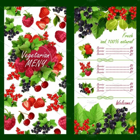 Vector price list for fresh garden berries market cover image.