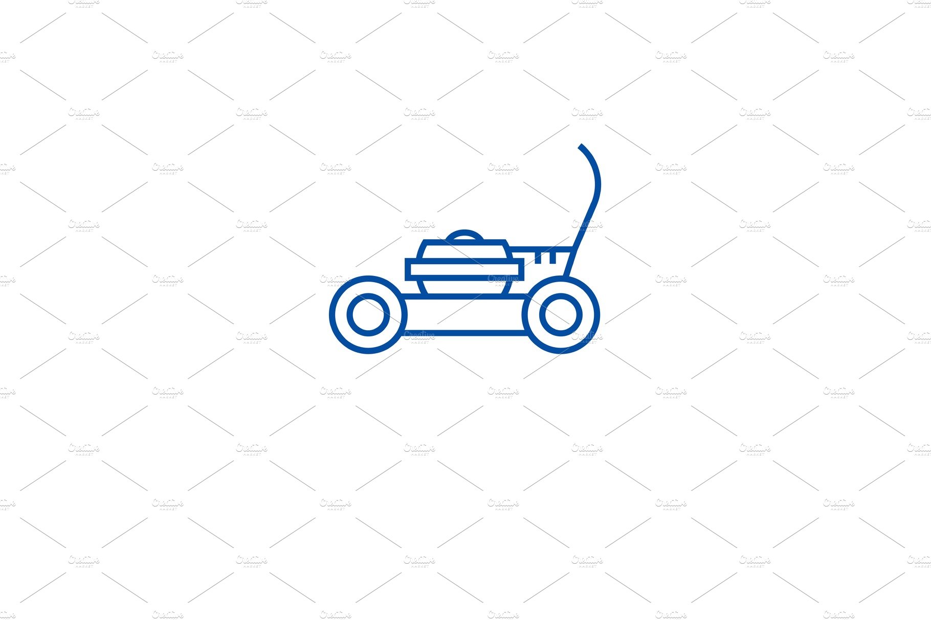 Garden lawnmover line icon concept cover image.