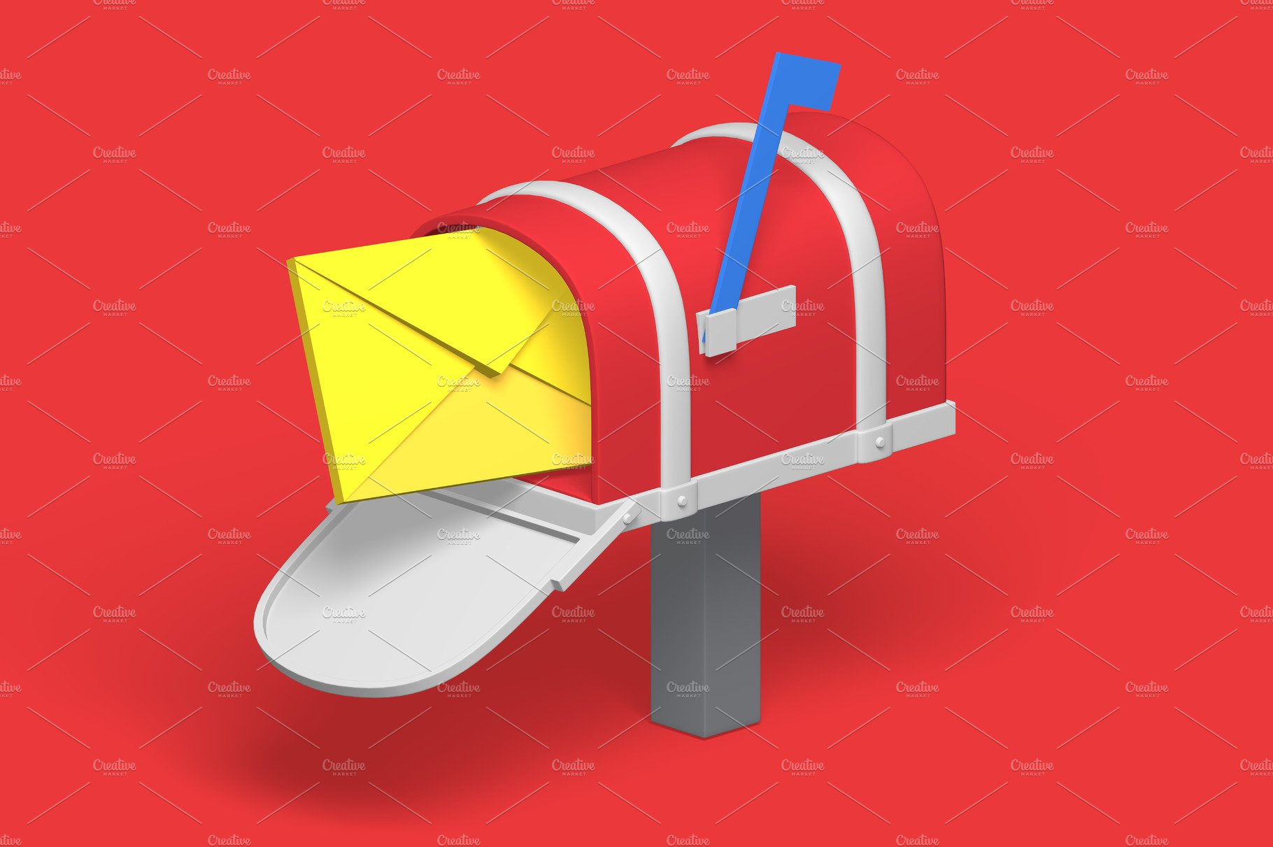 3d render classic mailbox with cover image.