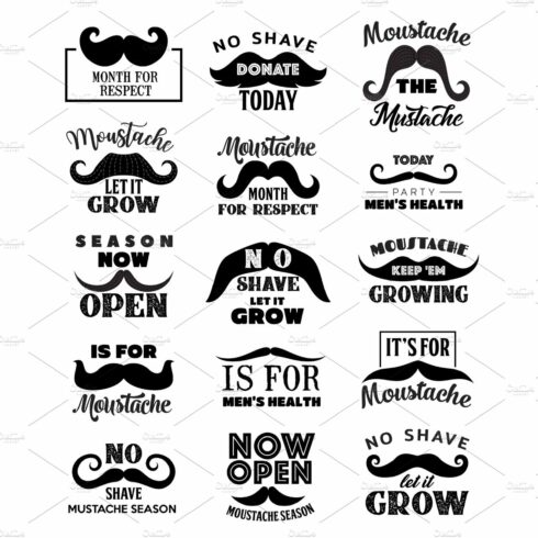 Men mustaches lettering icons cover image.