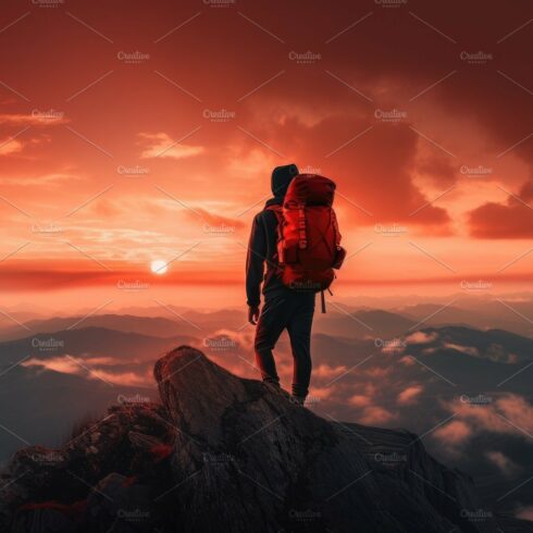 The man atop the red mountain gazed at the setting sun and orang cover image.