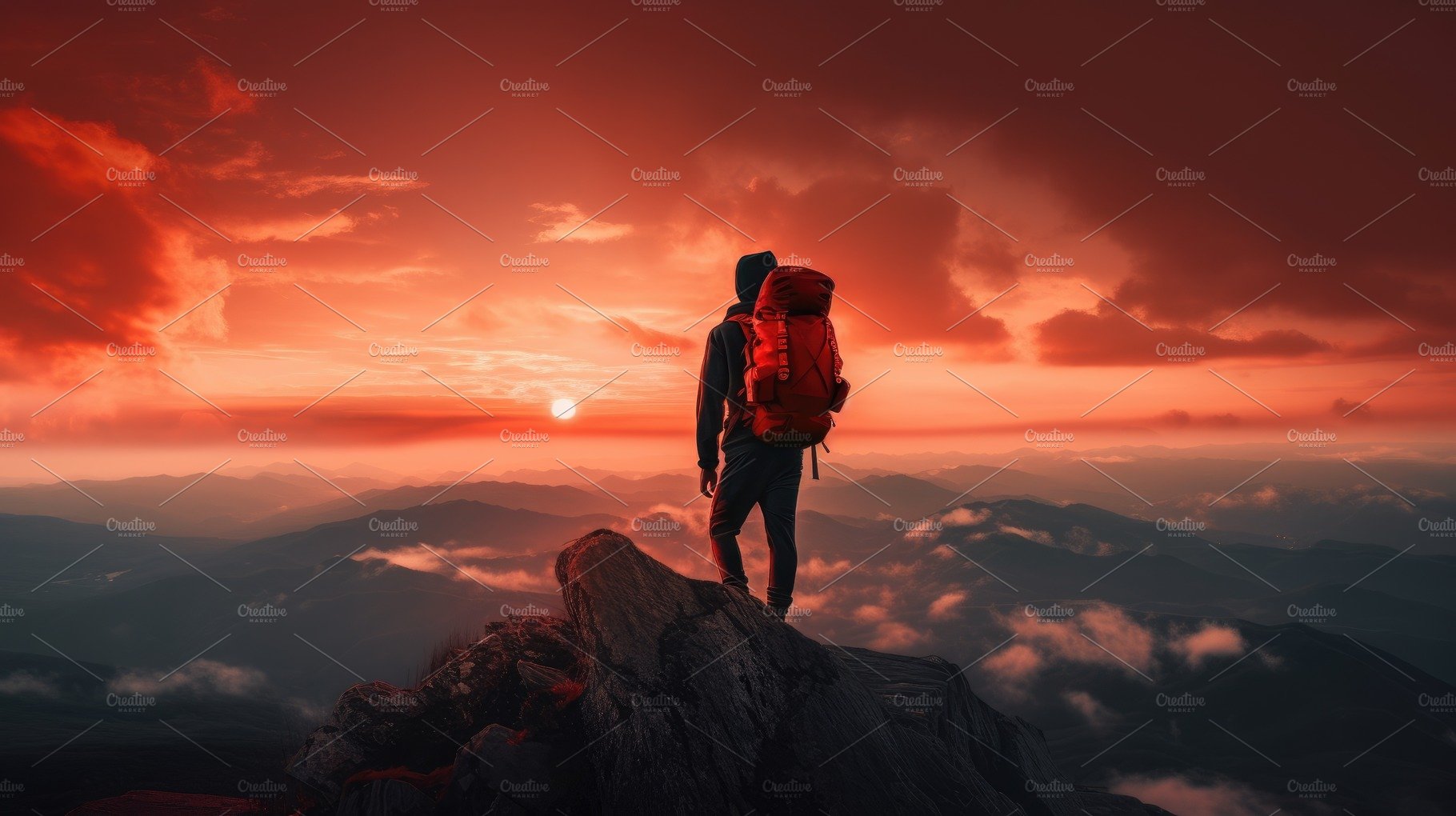 The man atop the red mountain gazed at the setting sun and orang cover image.