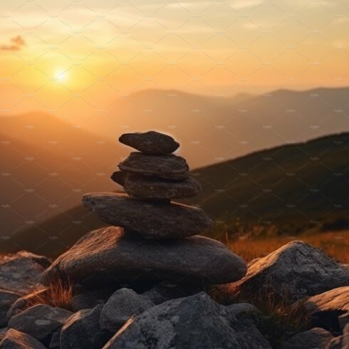 Zen stones nature sunset. Generate cover image.