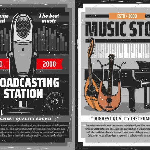 Radio broadcast, music instruments cover image.