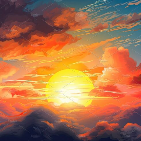 Illustrated sky with clouds, sun, stars, and sunrise or sunset. cover image.