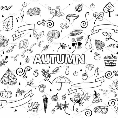 Vector set of Different Hand Drawn Autumn Design Elements. Vector Autumn Do... cover image.