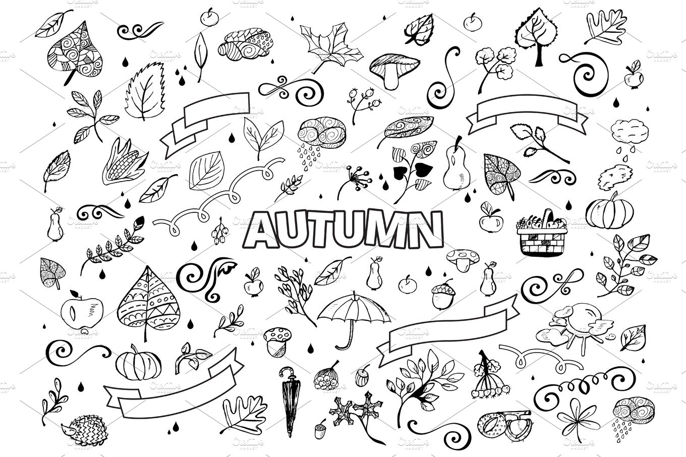 Vector set of Different Hand Drawn Autumn Design Elements. Vector Autumn Do... cover image.