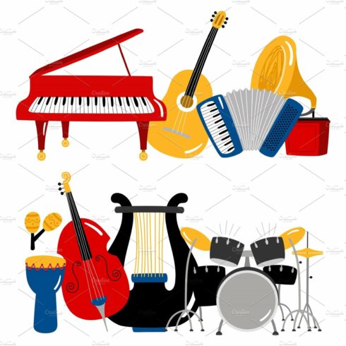 Cartoon music instruments cover image.