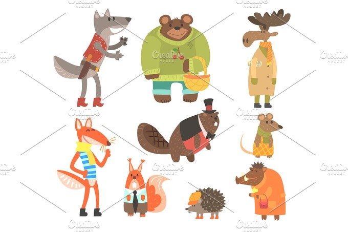 Forest Animals Dressed In Human Clothes Set Of Illustrations cover image.