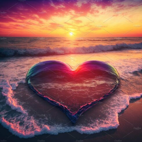 Love concept in a beach at sunset moment. Warm colors background cover image.