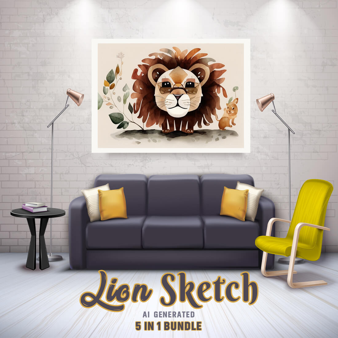 Free Creative & Cute Lion Watercolor Painting Art Vol 12 cover image.