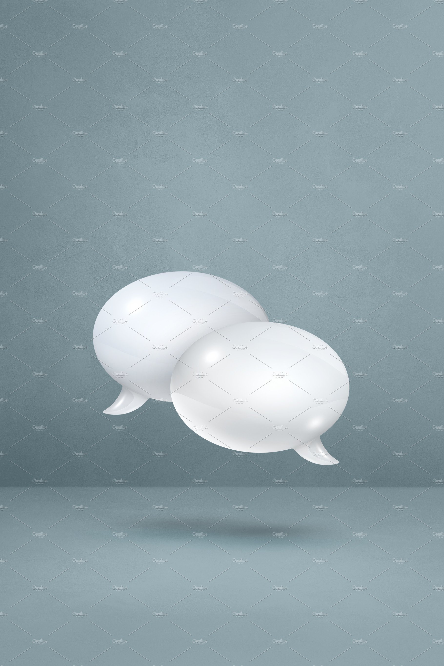 White speech bubbles on grey vertical background cover image.