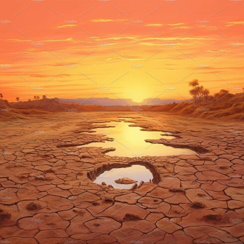 Dry land at sunset, representing drought and lack of water, climate change ... cover image.