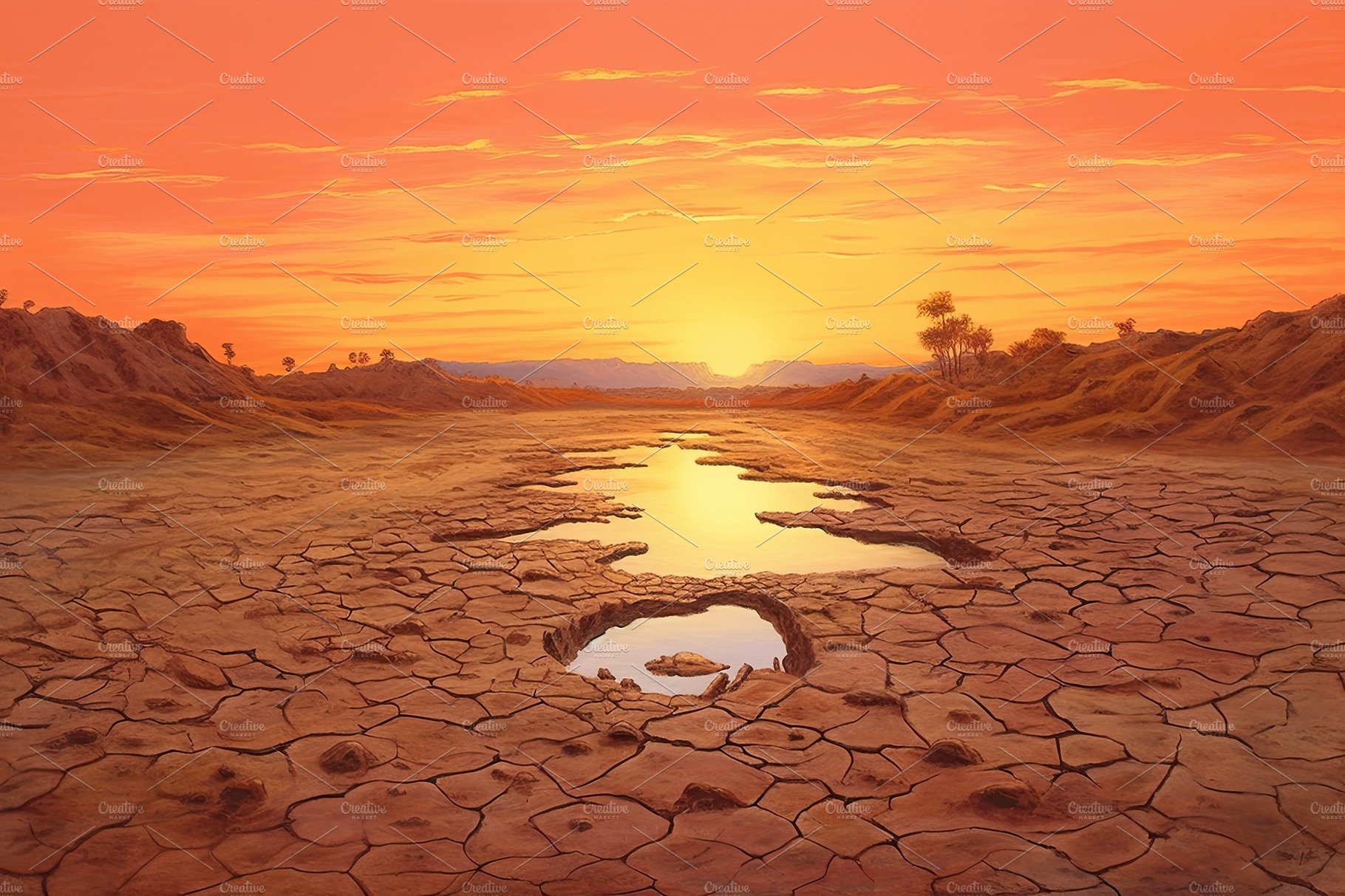 Dry land at sunset, representing drought and lack of water, climate change ... cover image.