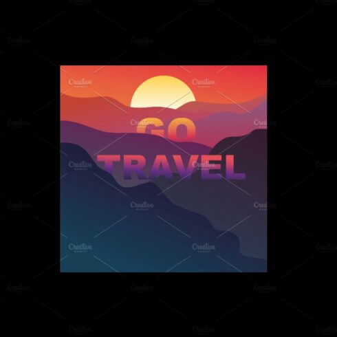 Go Travel text on mountains sunset cover image.