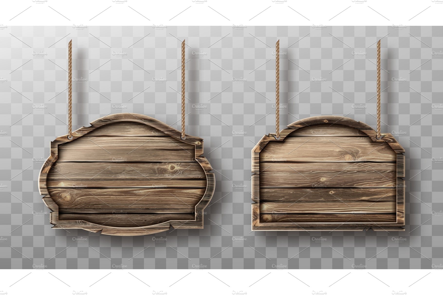 Wooden boards on ropes set cover image.