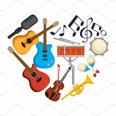 set musical instruments icons cover image.