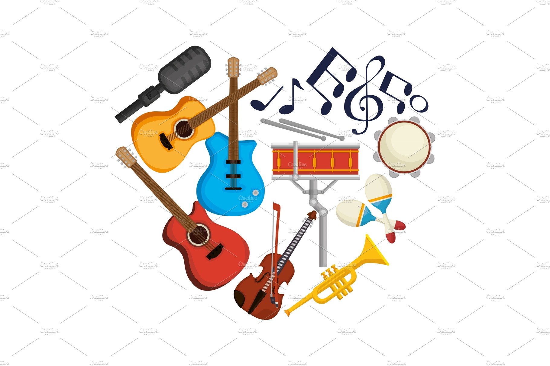 set musical instruments icons cover image.