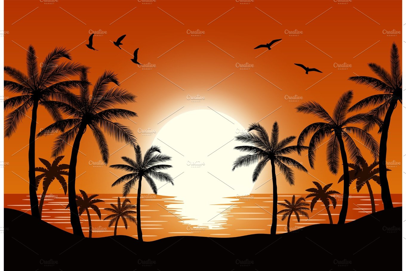 Silhouette palm tree on beach cover image.