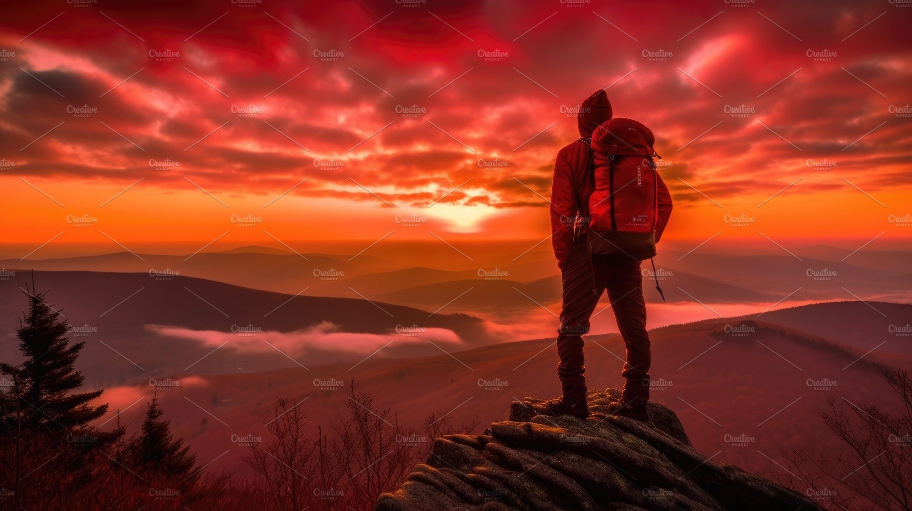 The man atop the red mountain gazed at the setting sun and orang cover image.