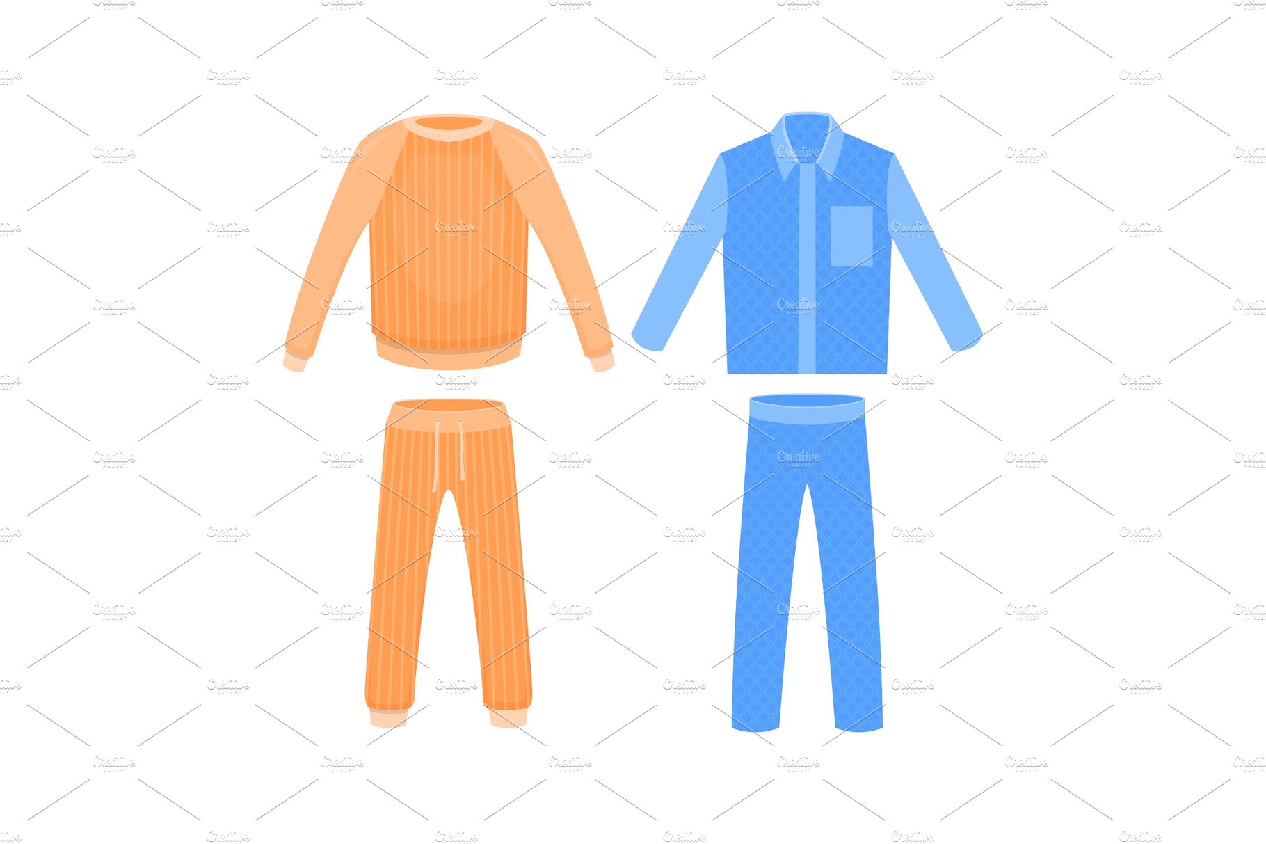 Blue and orange sleepwear. Vector cartoon illustration cover image.
