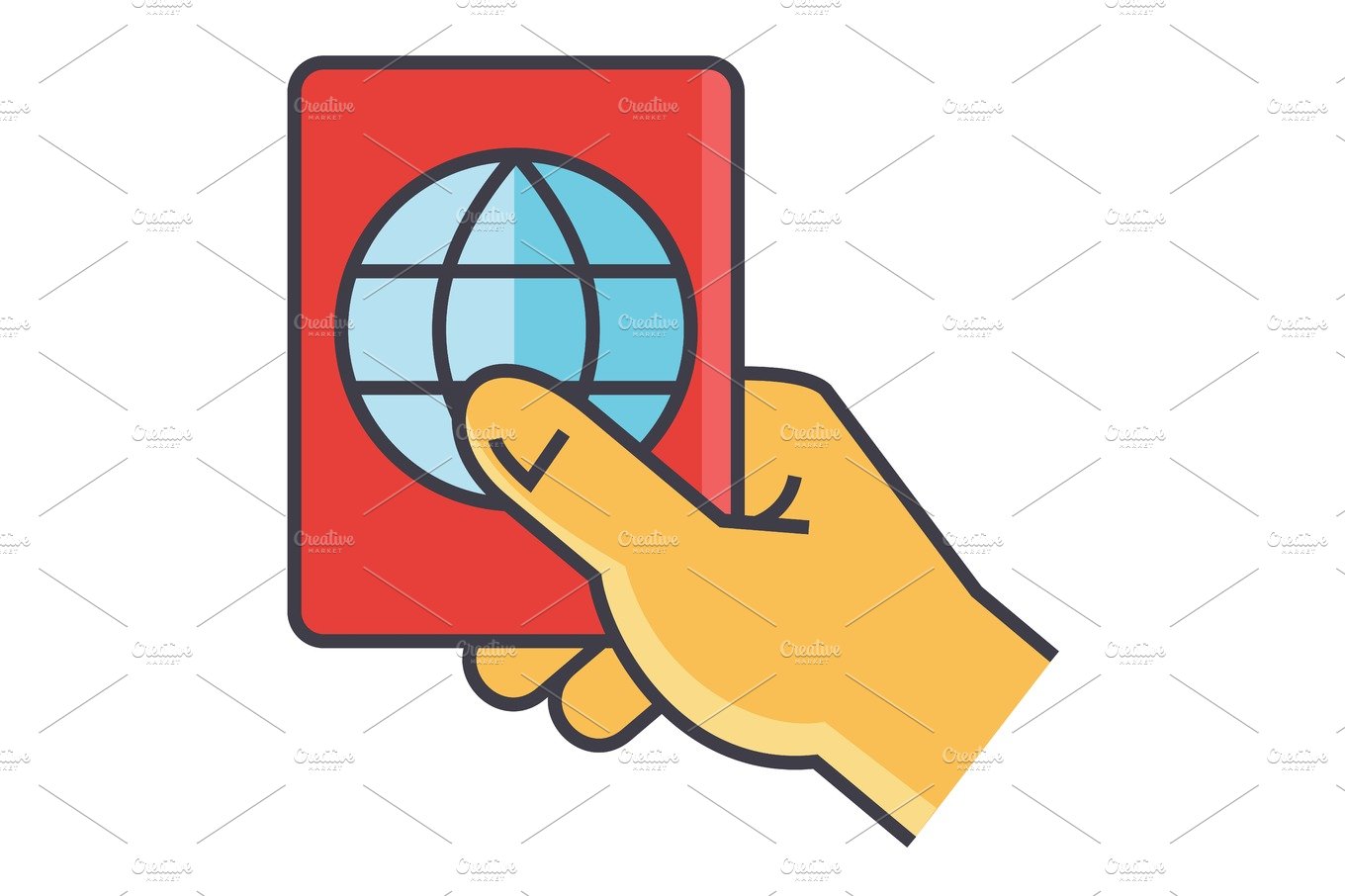 Man holding in hand his passport, personal identification, travel pass conc... cover image.
