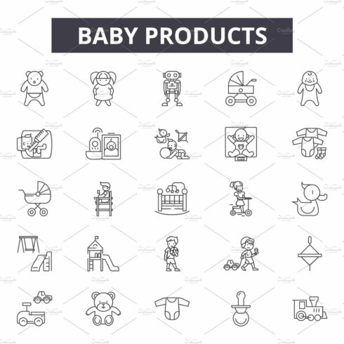 Baby products line icons, signs set cover image.