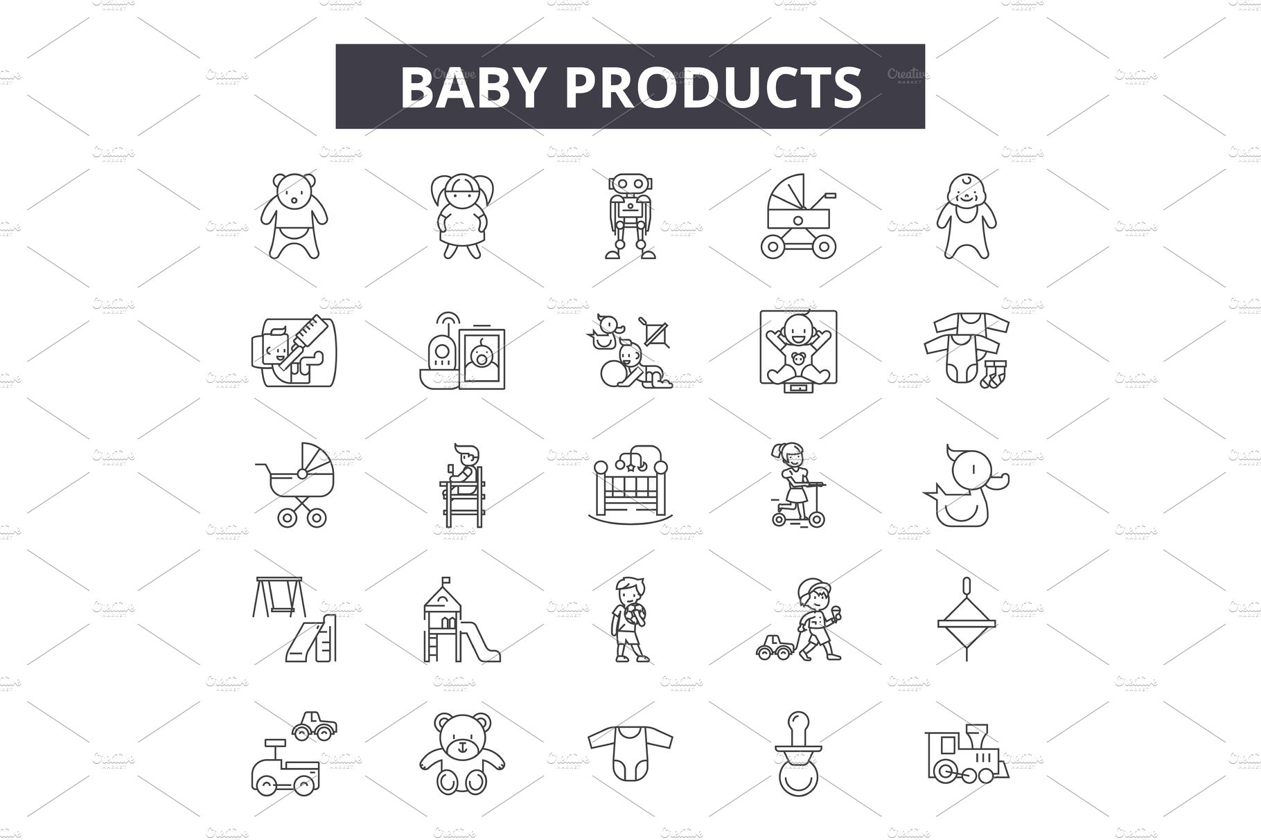 Baby products line icons, signs set cover image.