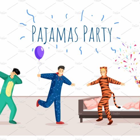 Pajamas party flat banner vector cover image.