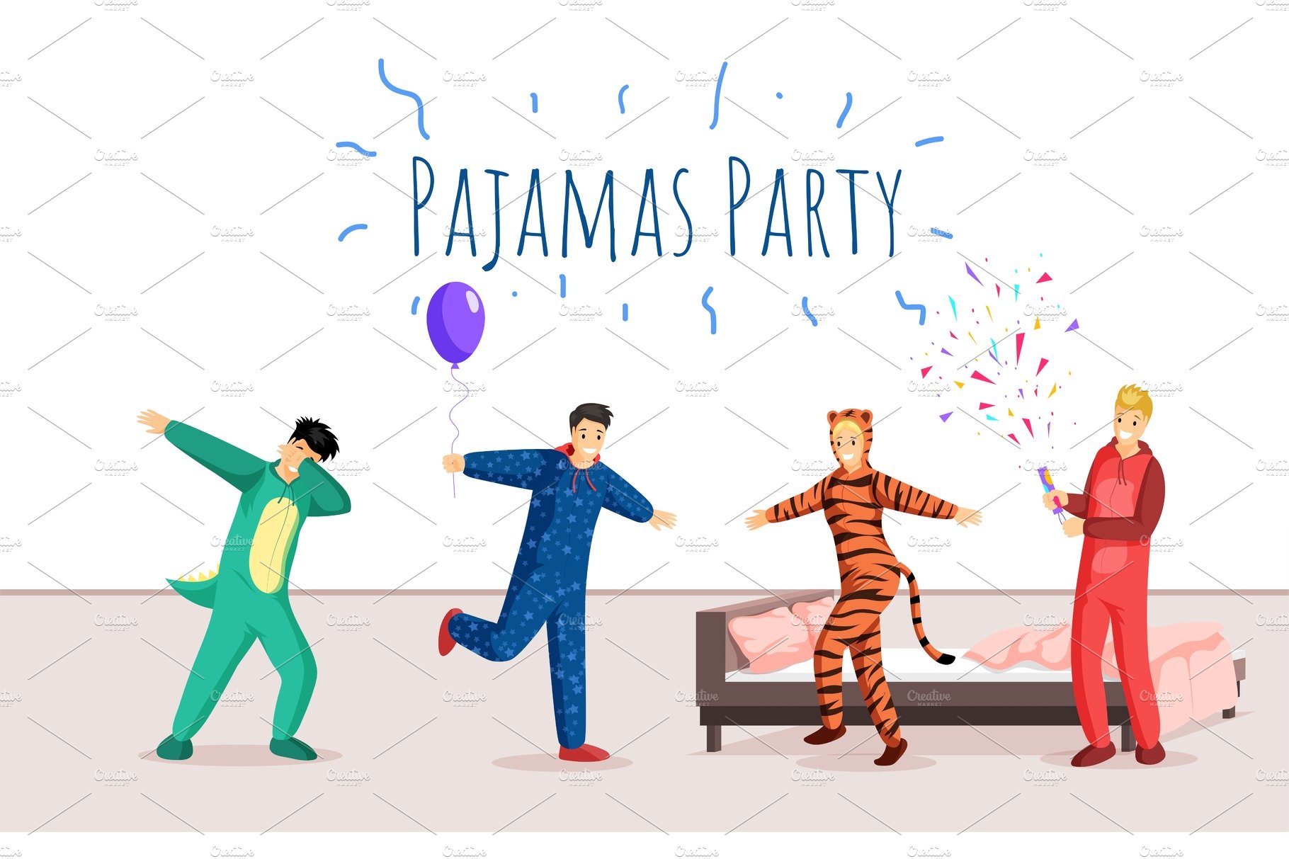 Pajamas party flat banner vector cover image.