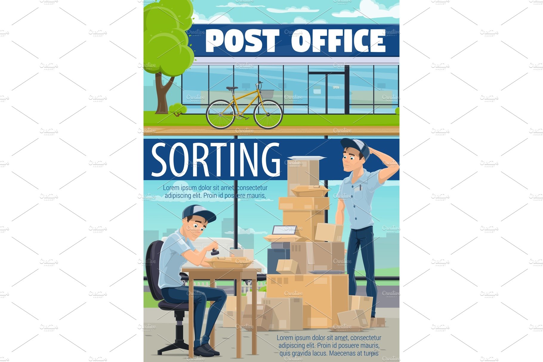 Mailman sorting mail in office cover image.