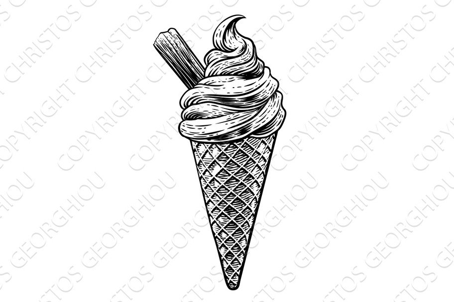 Ice Cream Cone Vintage Woodcut cover image.