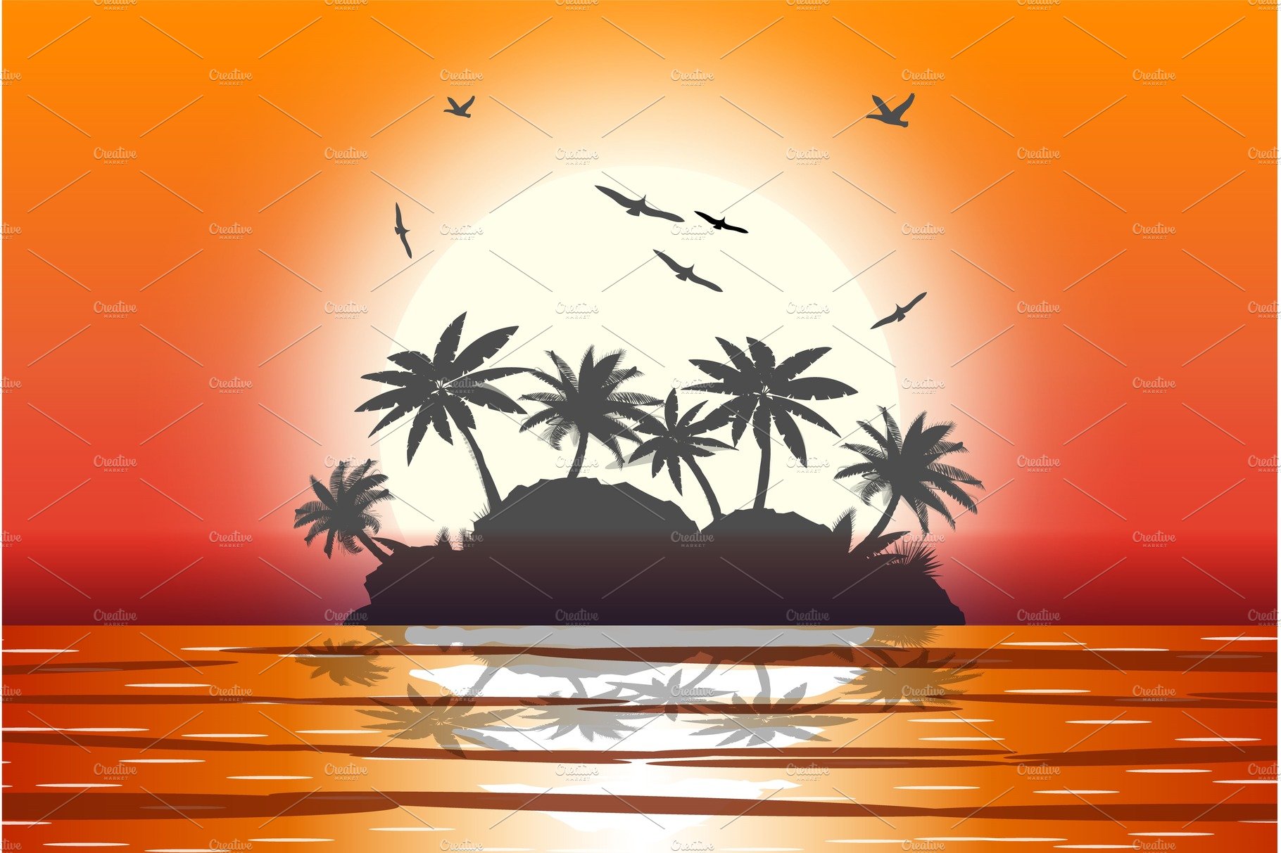 Silhouette of palm tree on beach. cover image.