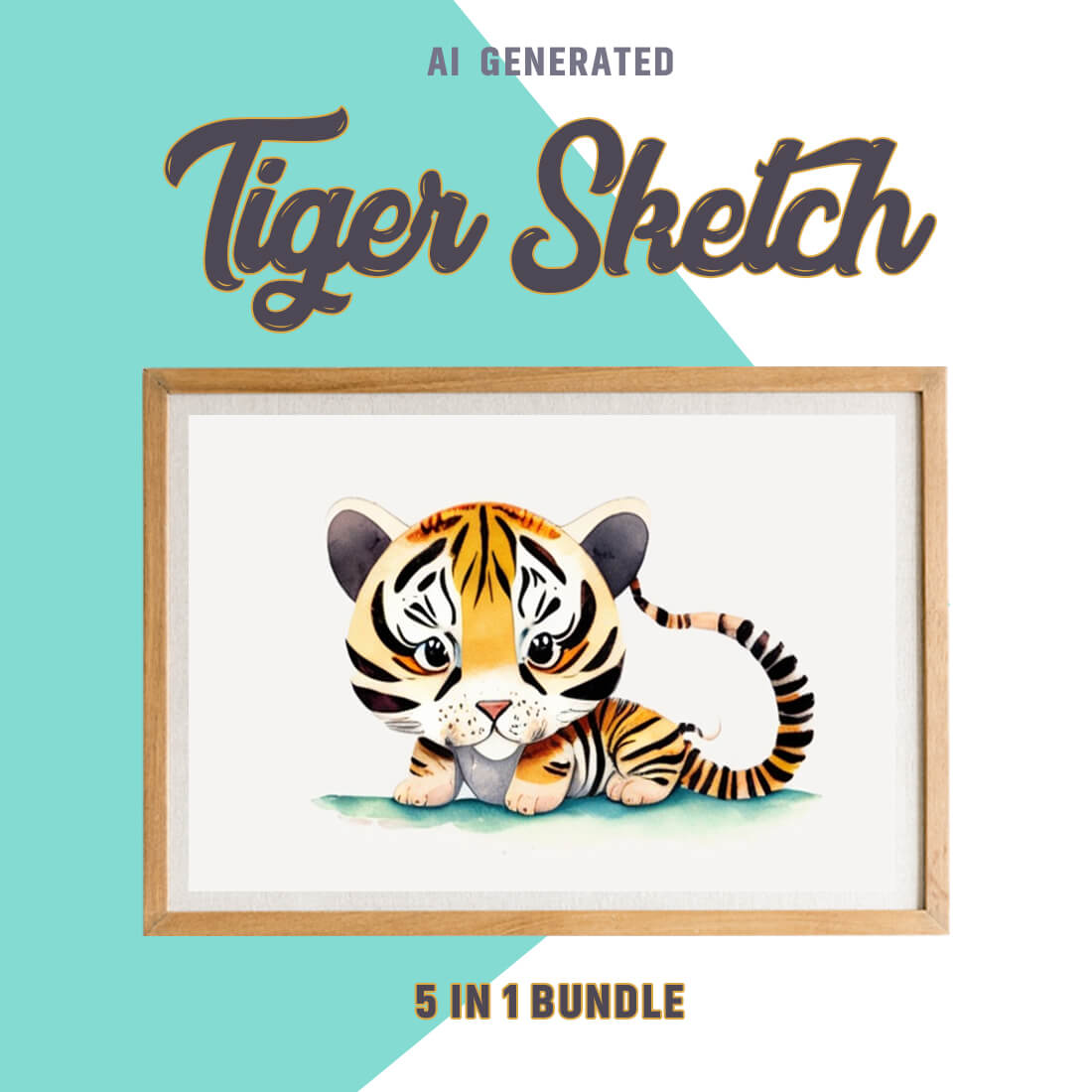 Free Creative & Cute Tiger Watercolor Painting Art Vol 11 preview image.