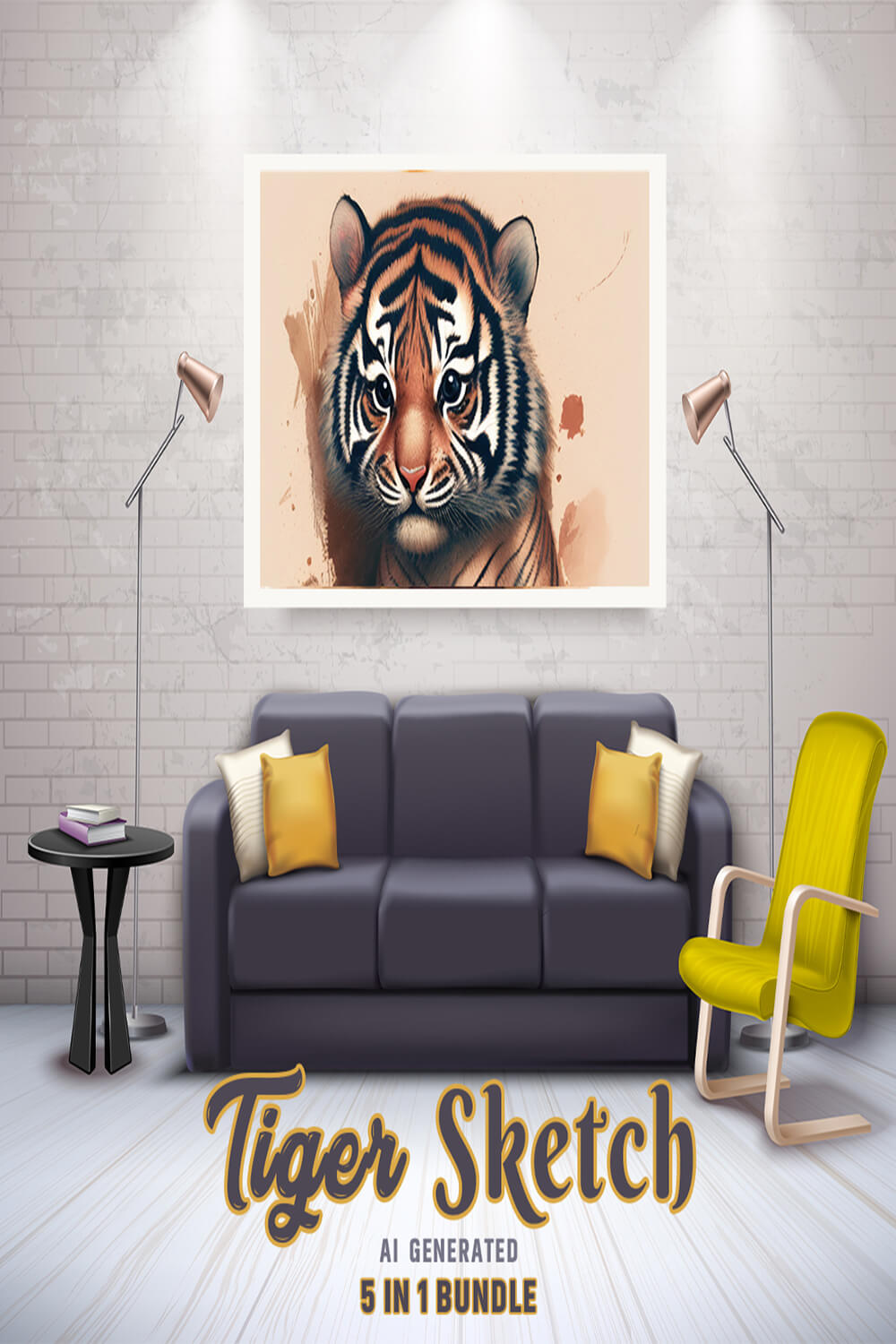 Free Creative & Cute Tiger Watercolor Painting Art Vol 13 pinterest preview image.