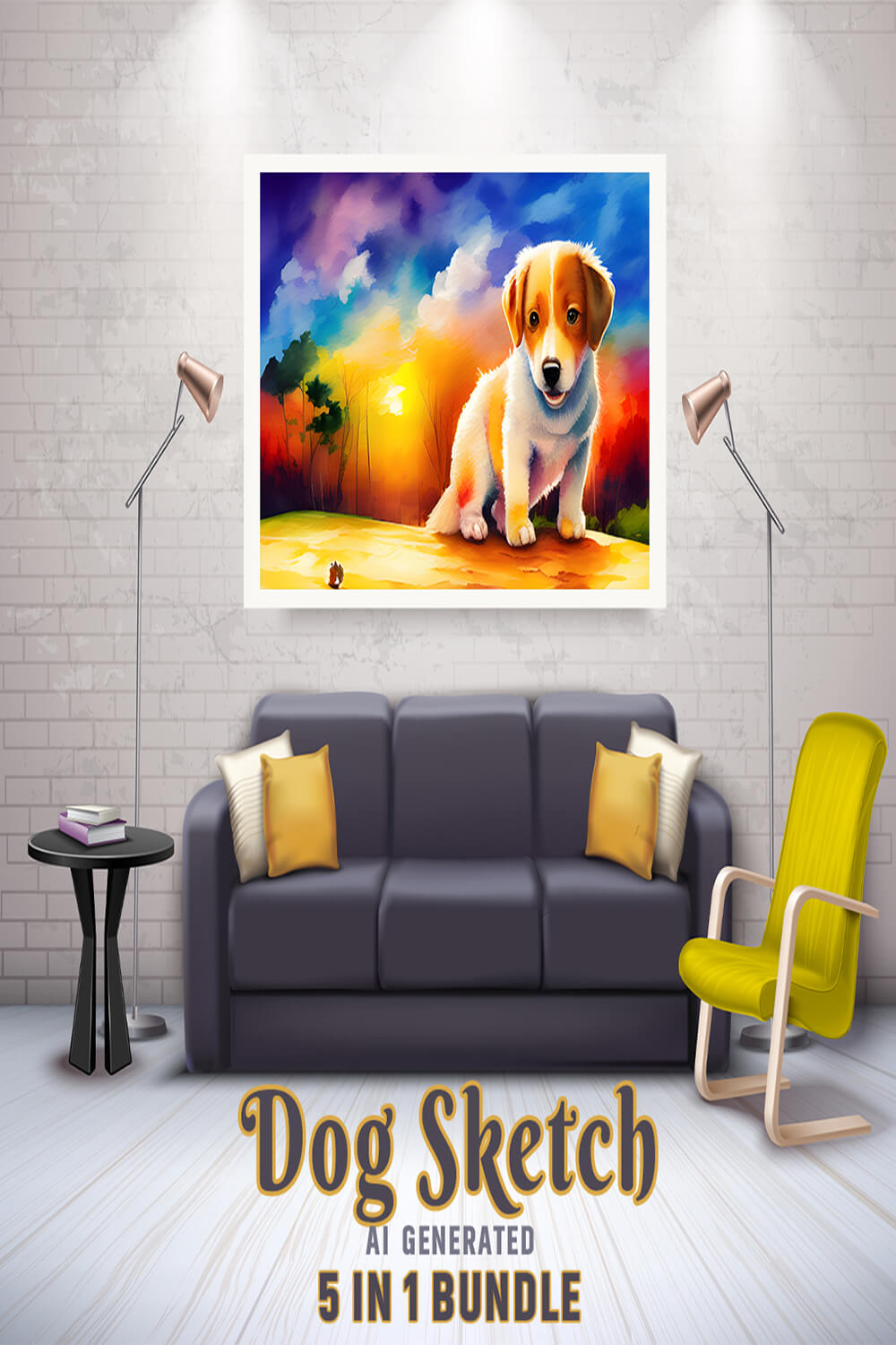 Free Creative & Cute Dog Watercolor Painting Art Vol 13 pinterest preview image.