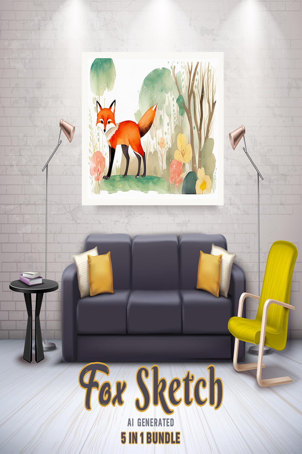 Free Creative & Cute Fox Watercolor Painting Art Vol 4 pinterest preview image.