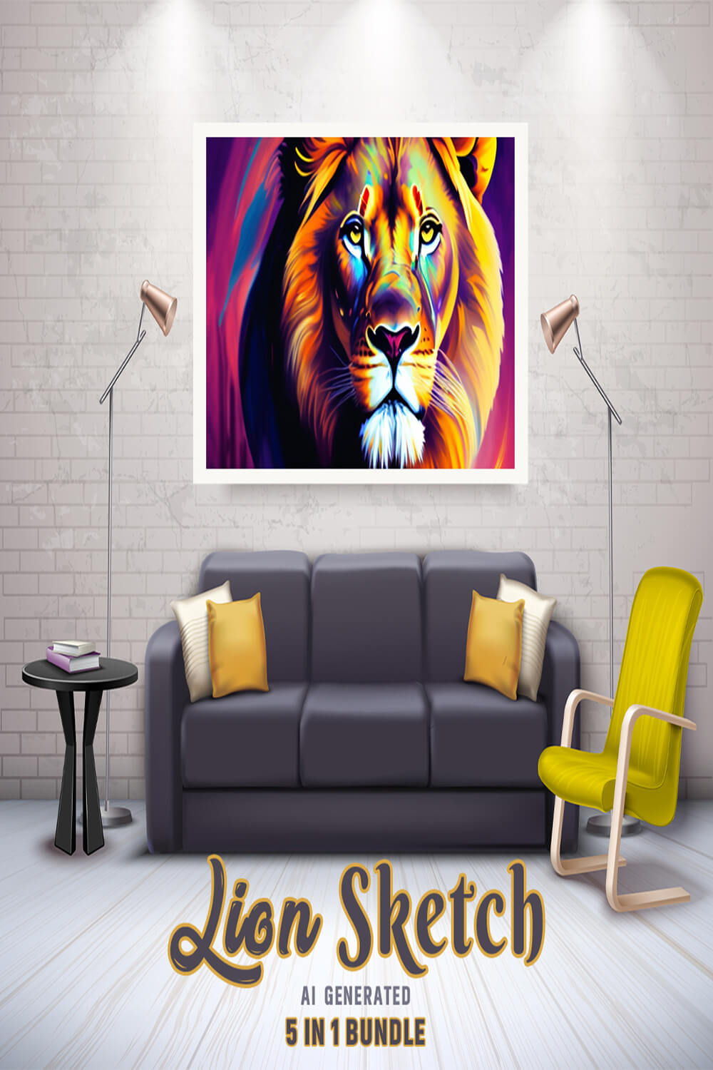 Free Creative & Cute Lion Watercolor Painting Art Vol 03 pinterest preview image.