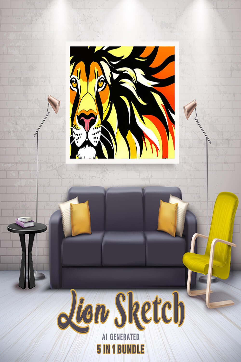 Free Creative & Cute Lion Watercolor Painting Art Vol 18 pinterest preview image.