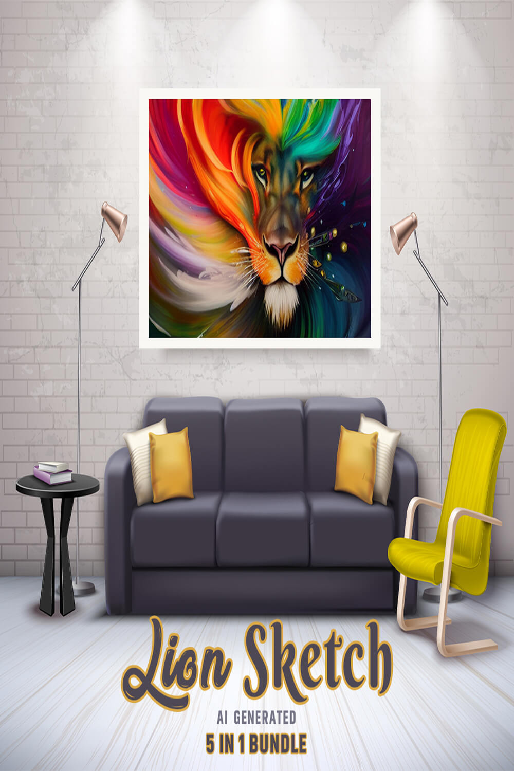 Free Creative & Cute Lion Watercolor Painting Art Vol 10 pinterest preview image.