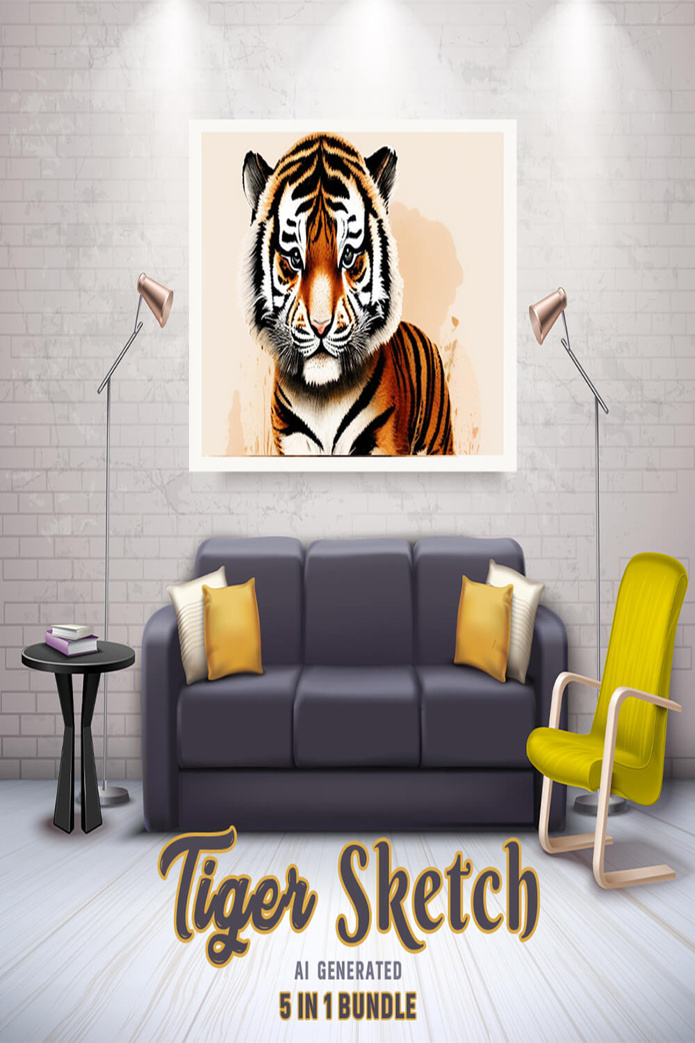 Free Creative & Cute Tiger Watercolor Painting Art Vol 12 pinterest preview image.