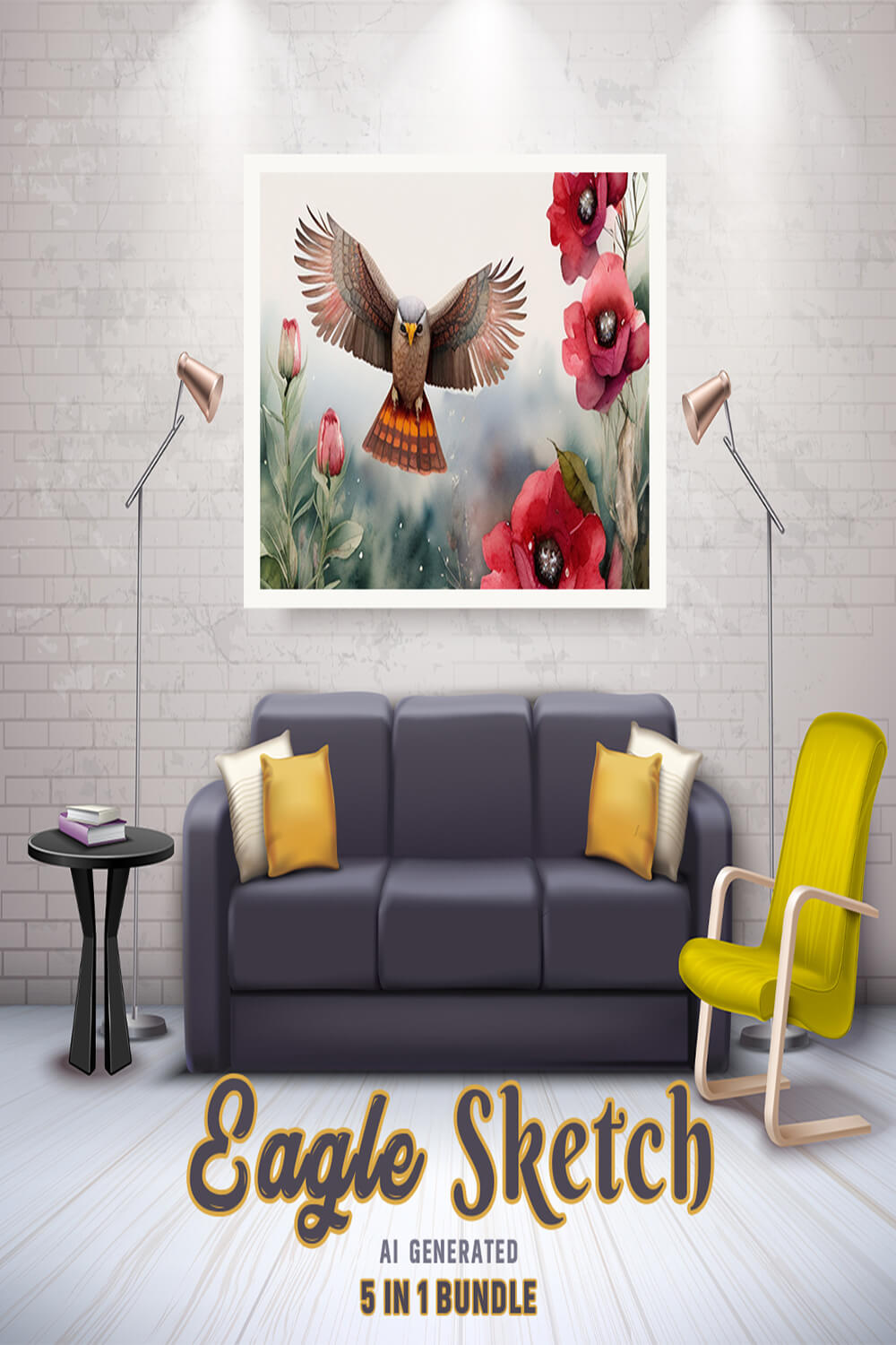 Free Creative & Cute Eagle Watercolor Painting Art Vol 01 pinterest preview image.