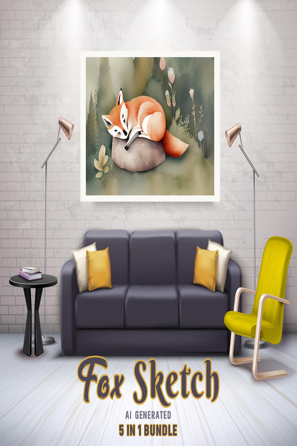 Free Creative & Cute Fox Watercolor Painting Art Vol 18 pinterest preview image.