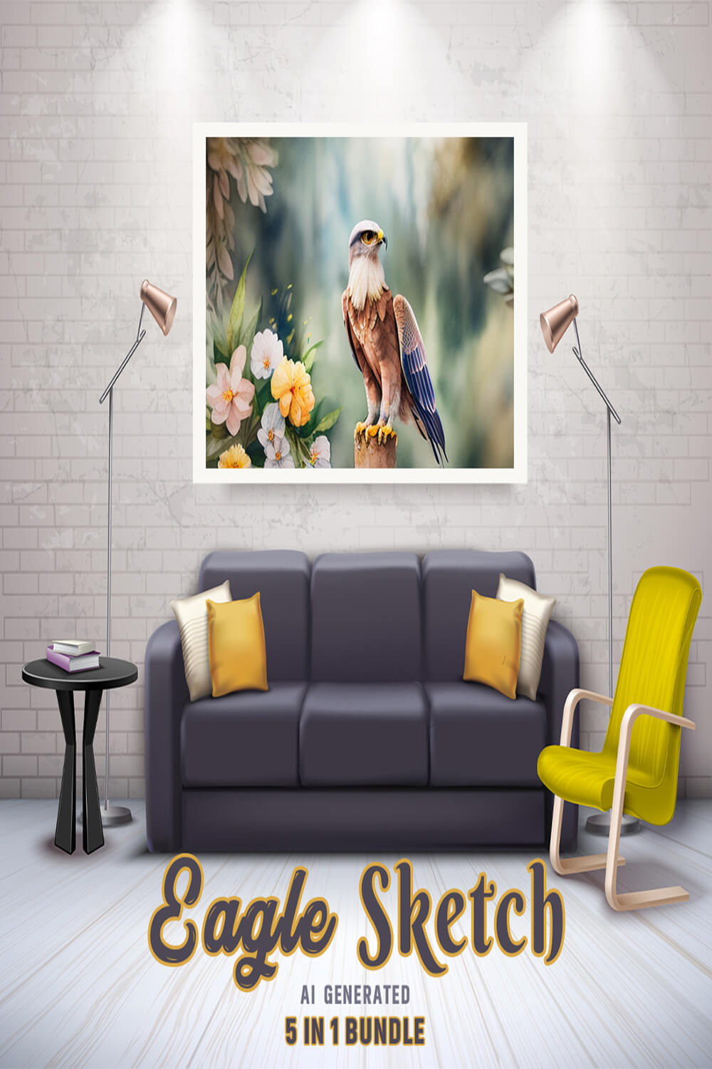 Free Creative & Cute Eagle Watercolor Painting Art Vol 12 pinterest preview image.