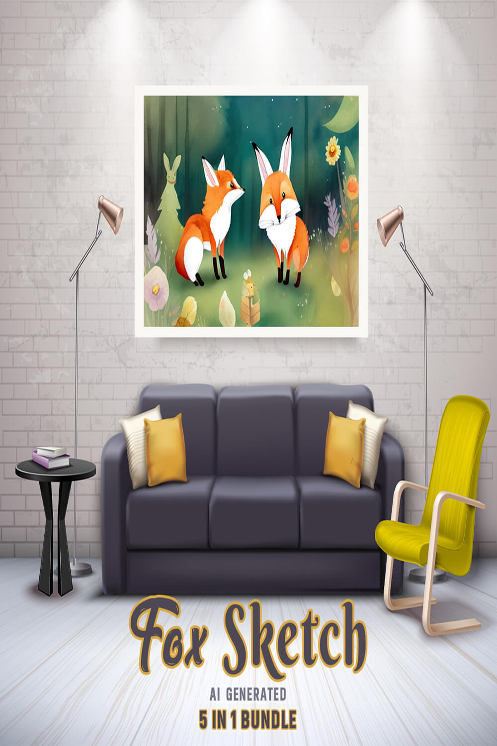 Free Creative & Cute Fox Watercolor Painting Art Vol 12 pinterest preview image.