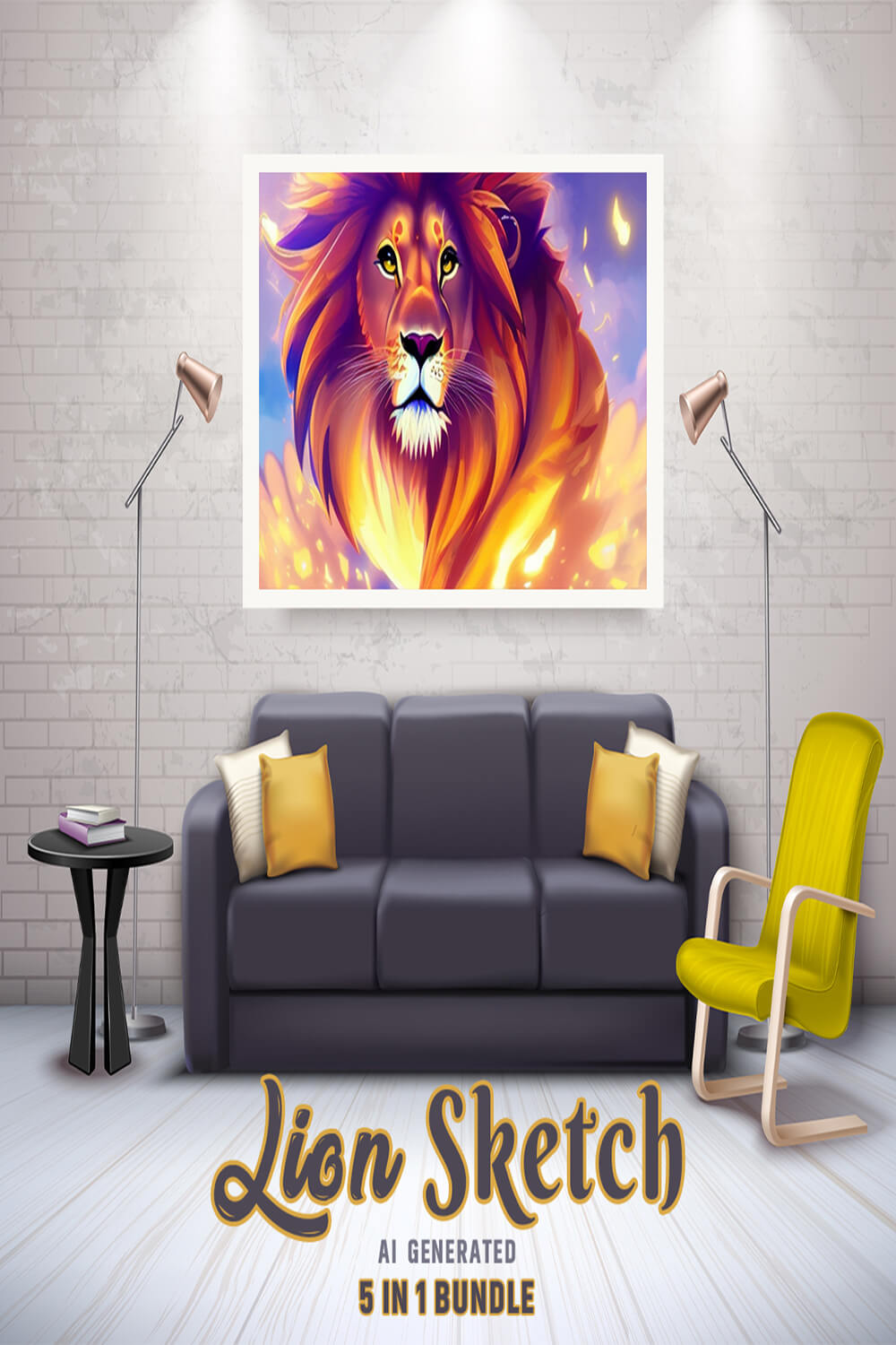 Free Creative & Cute Lion Watercolor Painting Art Vol 08 pinterest preview image.