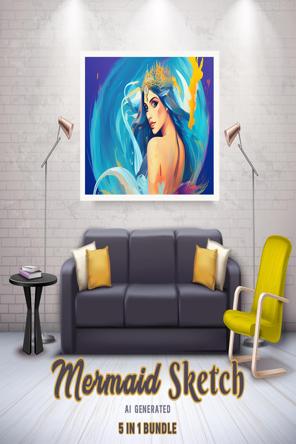 Free Creative & Cute Mermaid Watercolor Painting Art Vol 07 pinterest preview image.